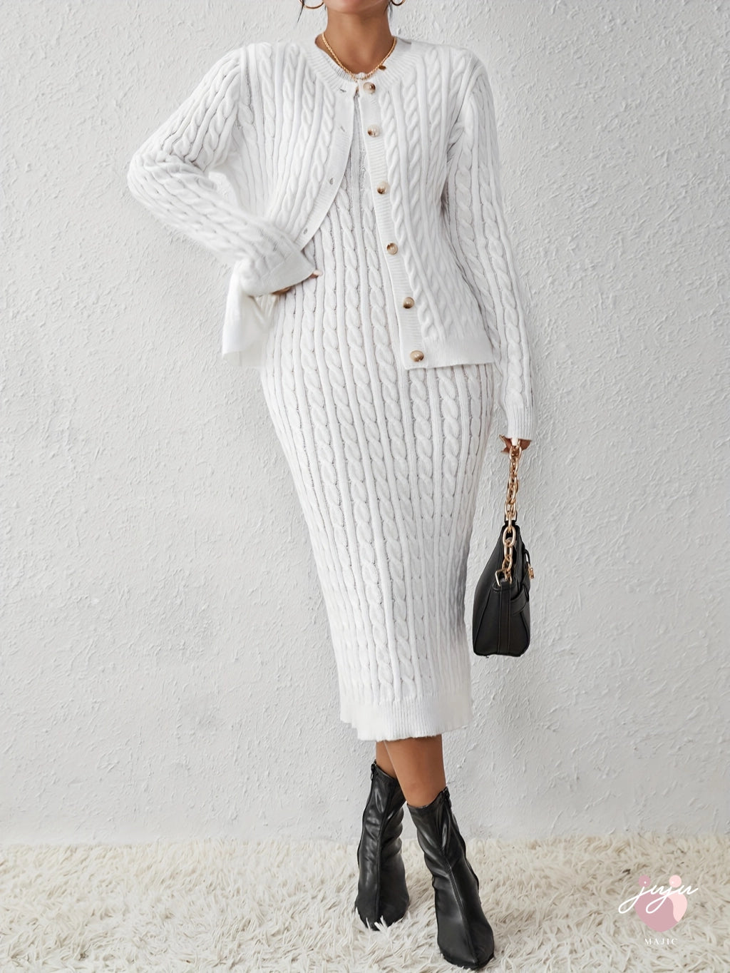 Cable Knit Solid Two-piece Set